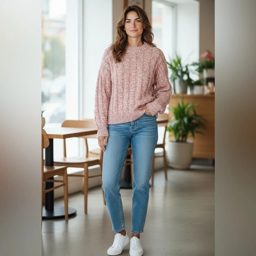 J. Crew Pink Cable Knit Turtleneck Sweater size large
